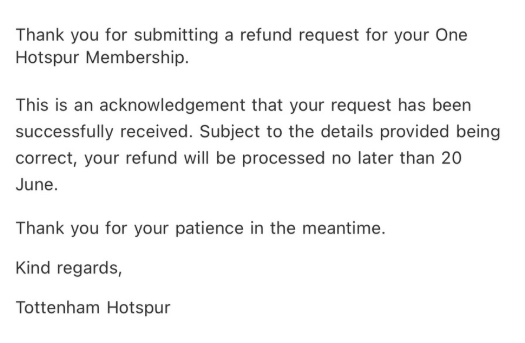 토트넘 멤버쉽 해지 완료 메일