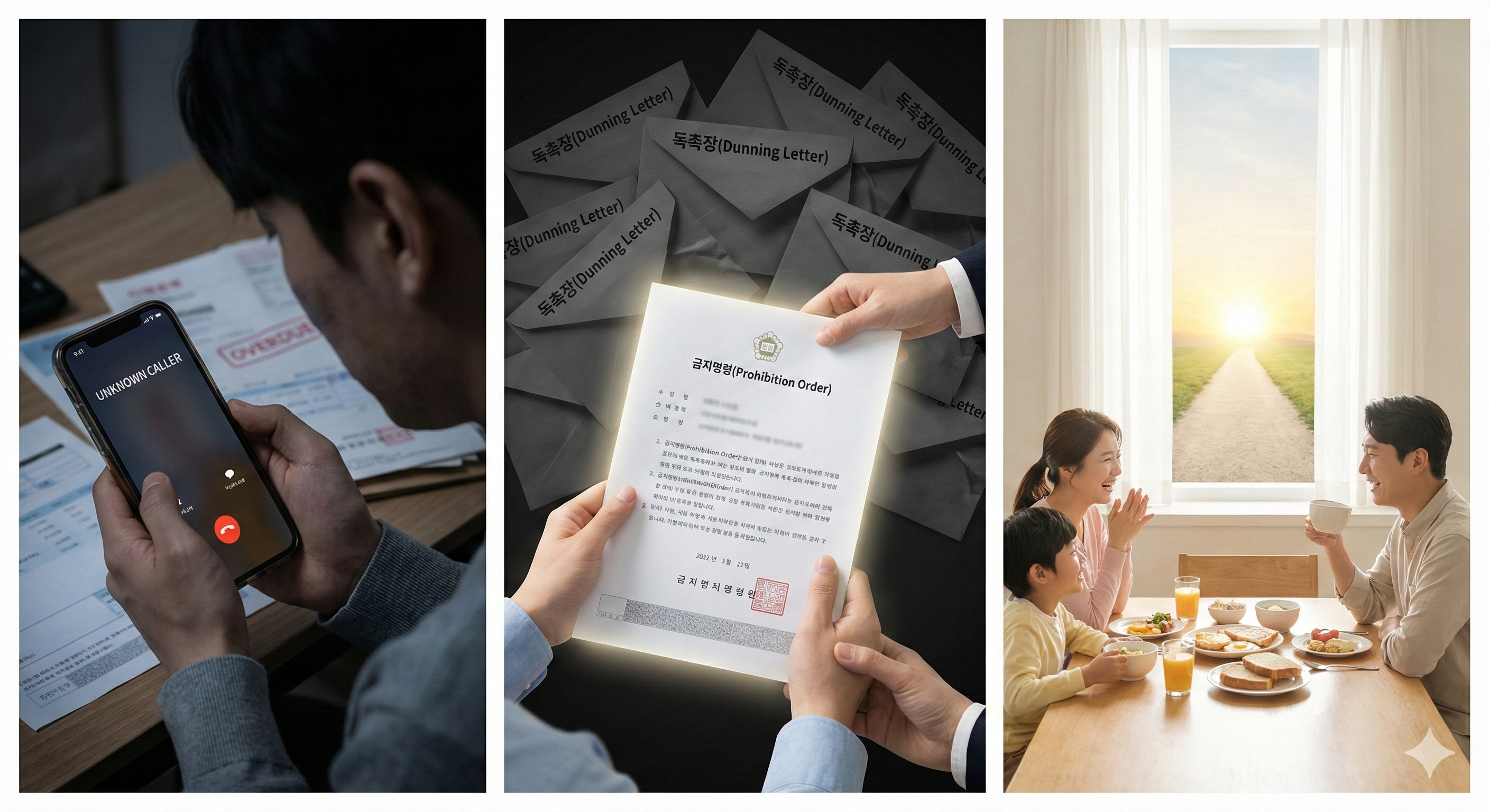 빚 독촉 전화와 추심 문자를 걱정하며 불안하게 휴대폰을 바라보는 남성