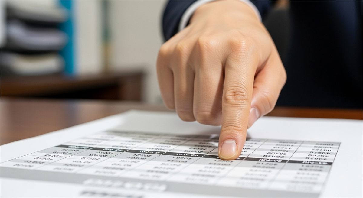 연령 기준표를 손으로 짚으며 확인하는 계획 장면