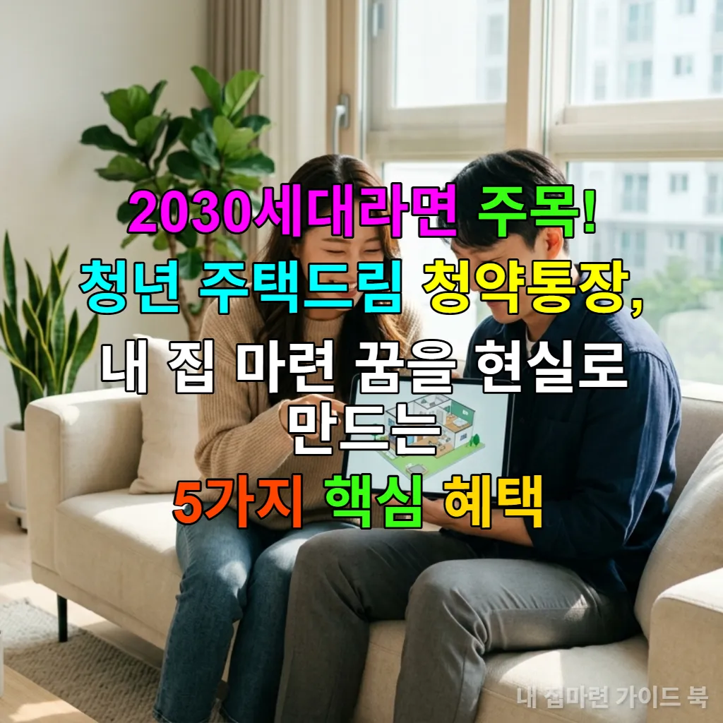 미래를 계획하는 젊은 한국인 부부가 집 설계도를 보며 행복해하는 모습