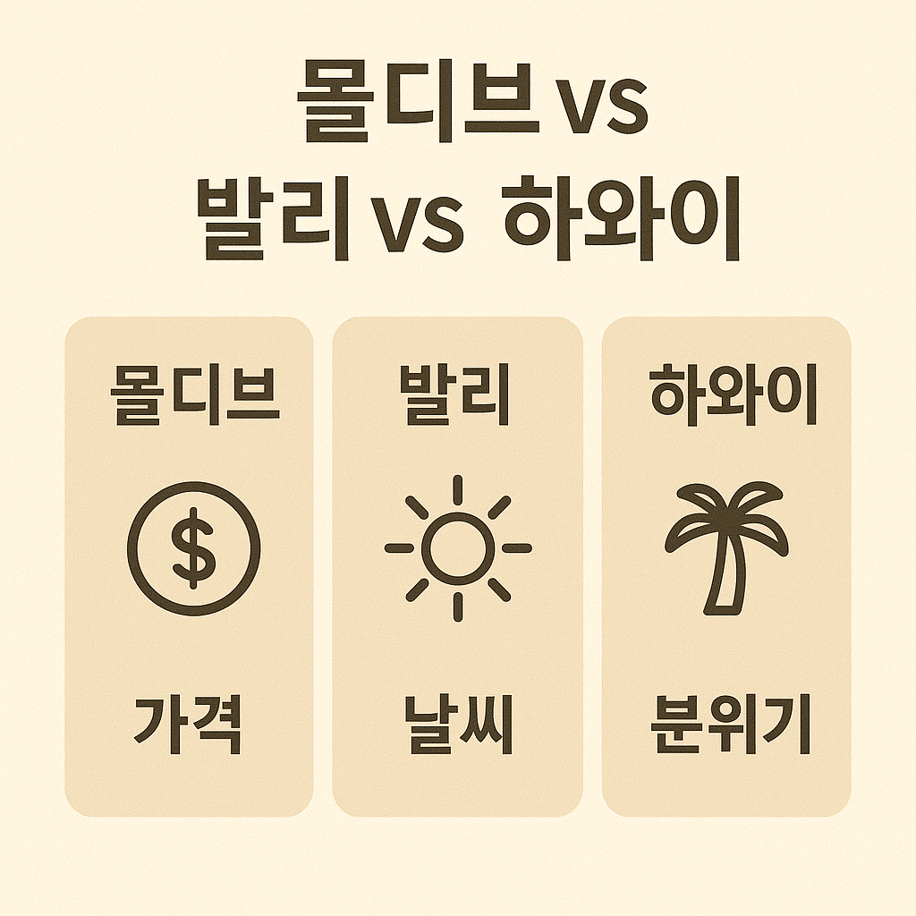 몰디브 vs 발리 vs 하와이 이미지