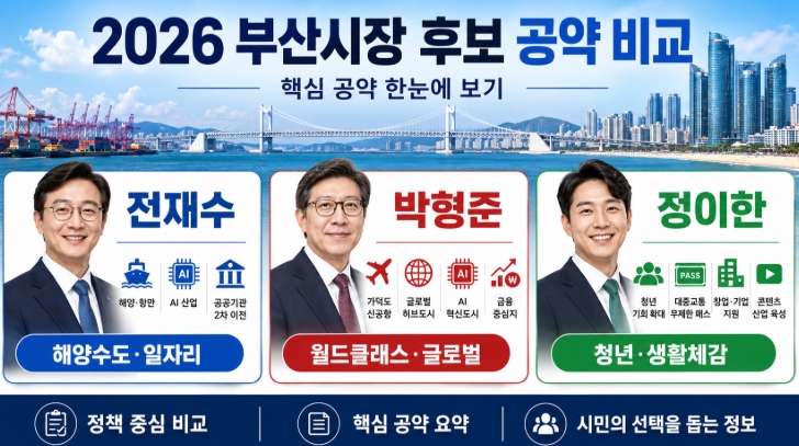 2026 부산시장 후보 공약 비교 전재수 박형준 정이한 핵심정리