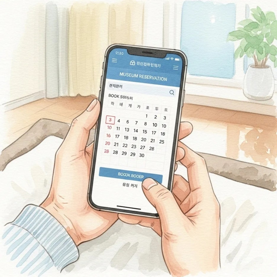 스마트폰으로 리움미술관 전시를 예약하는 모습