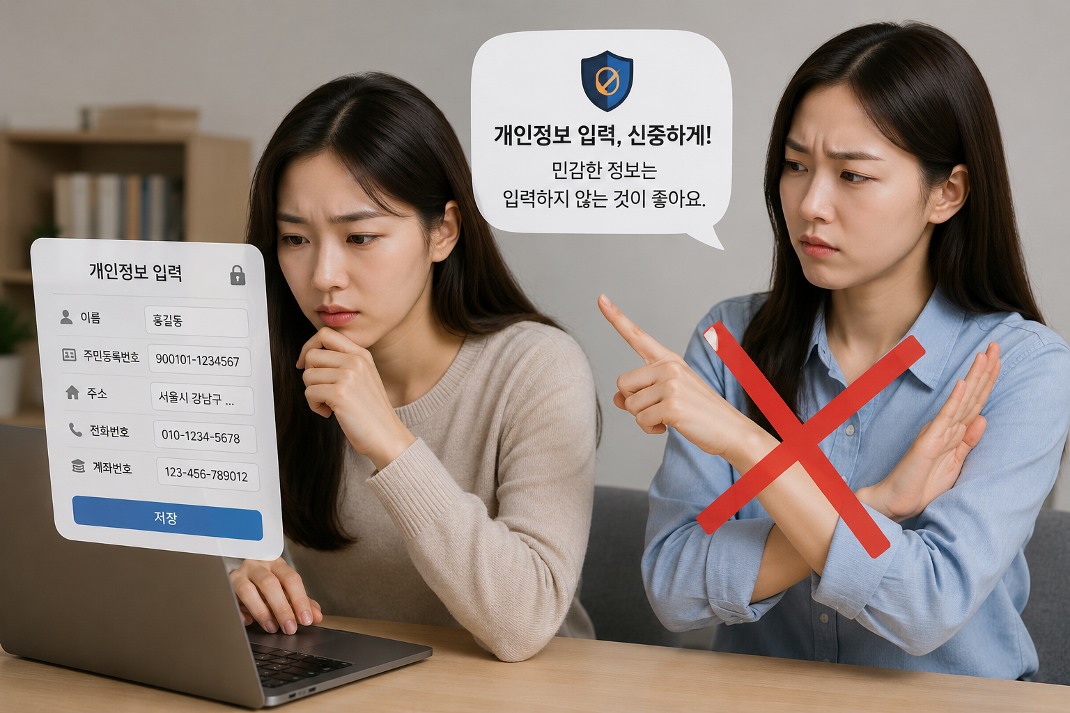 민감한 개인정보를 AI에 입력하지 않도록 경고하는 보안 주의 사항