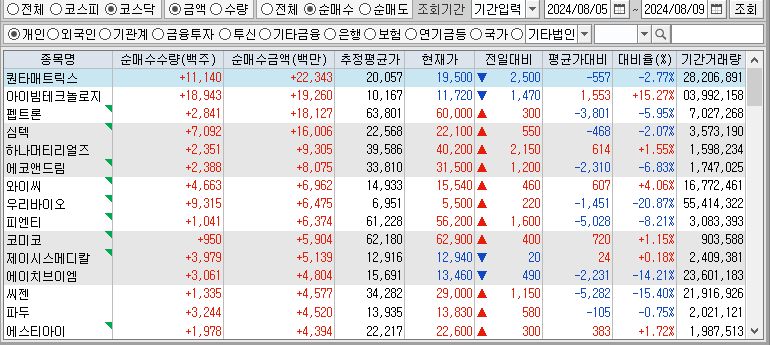 주간 코스닥 개인 순매수