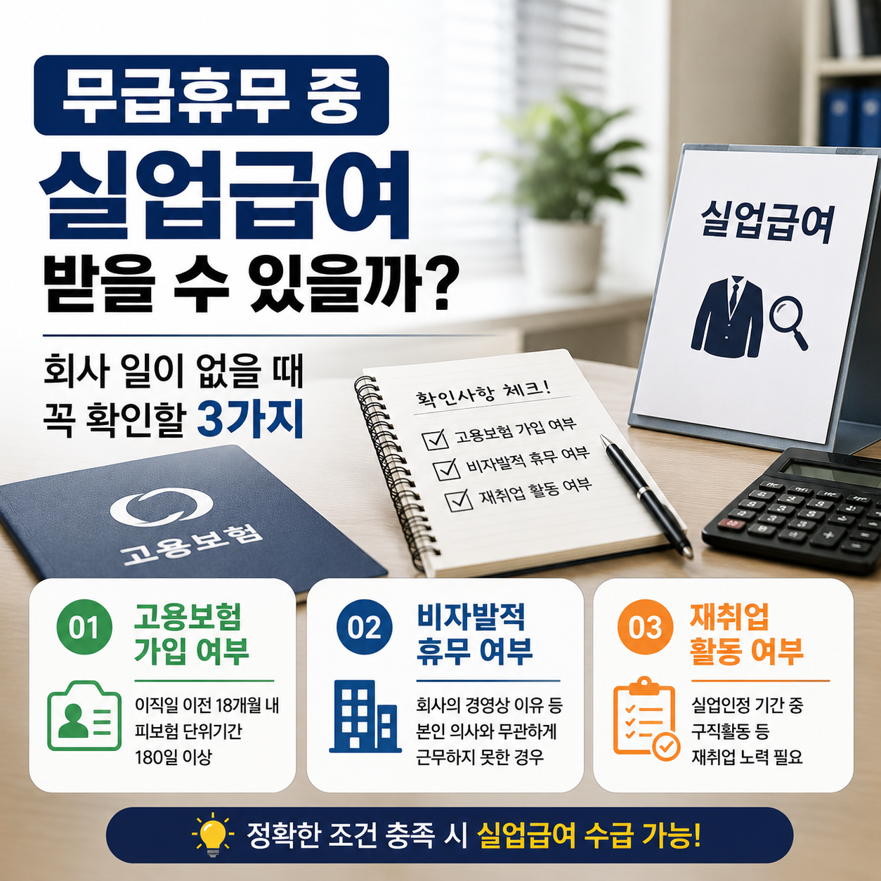 무급휴무 중 실업급여 받을 수 있을까? 회사 일이 없을 때 꼭 확인할 3가지