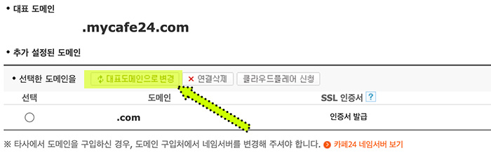 카페24-대표도메인-설정