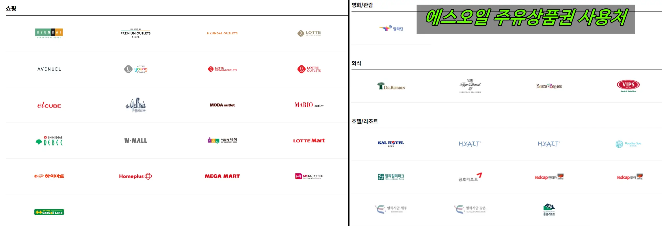 에스오일 주유상품권 사용처