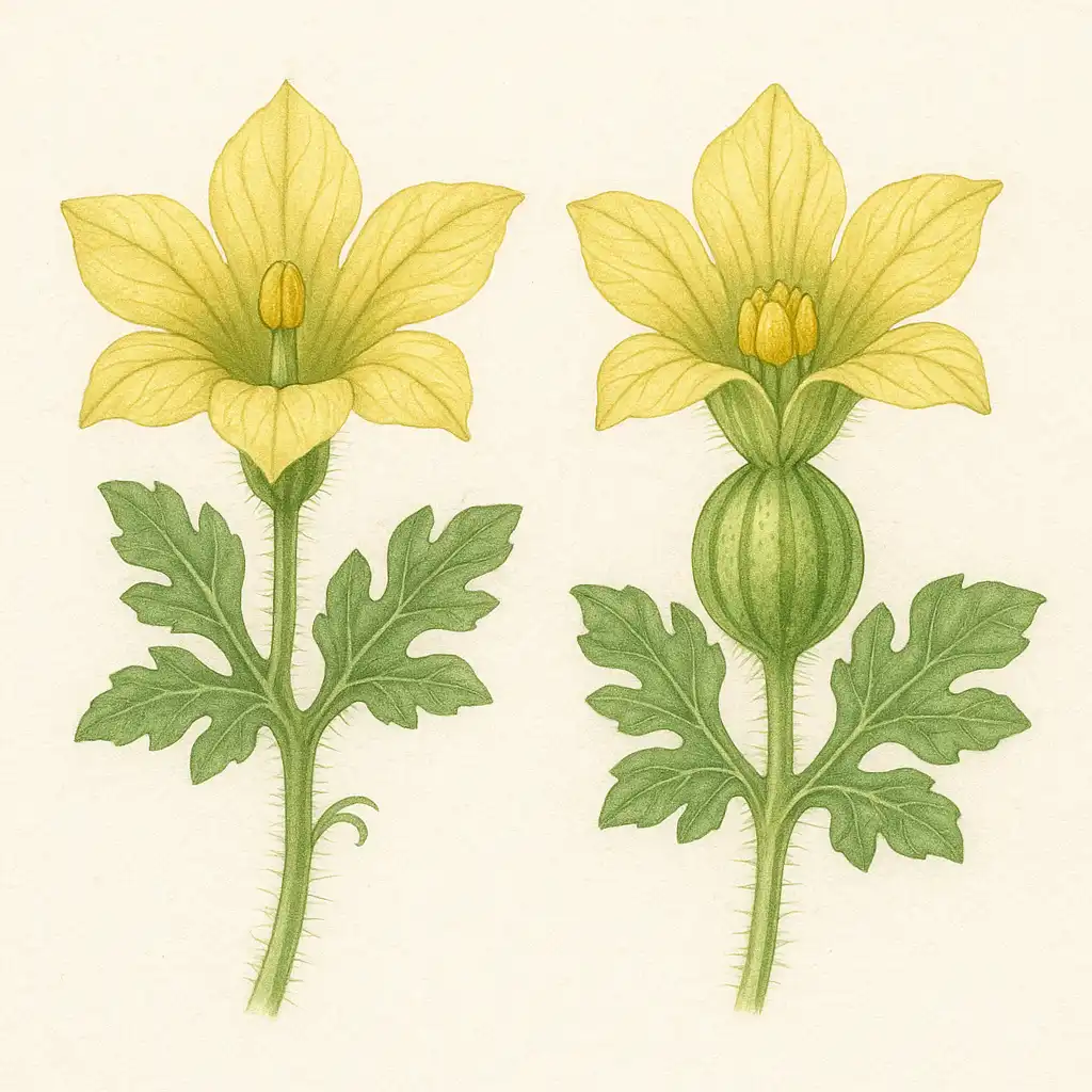 수박 수꽃과 수박 암꽃의 모습을 일러스트로 표현한 모습