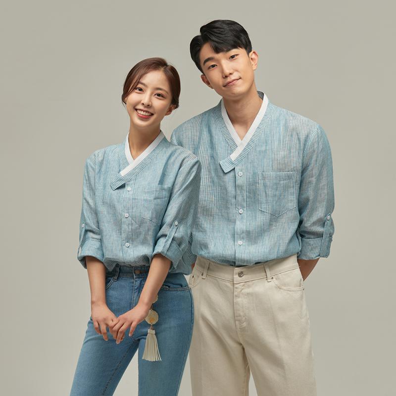 리슬 여름생활한복 린넨 바다 저고리 스카이