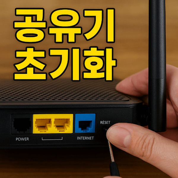 공유기 초기화 버튼 누르는 장면
