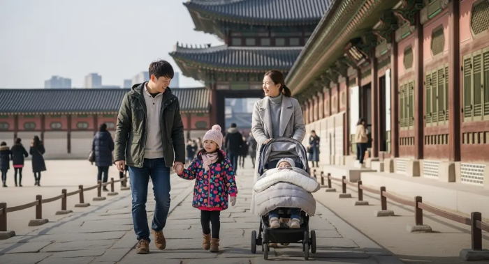 가족 4명 고궁 방문