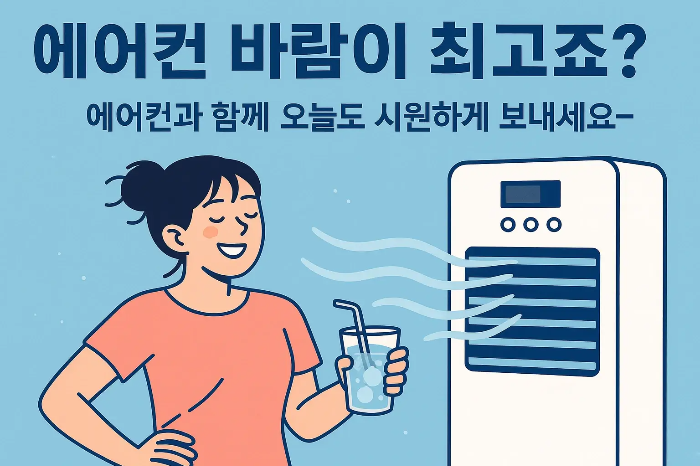에어컨 바람 시원-에어컨 여자 일러스트