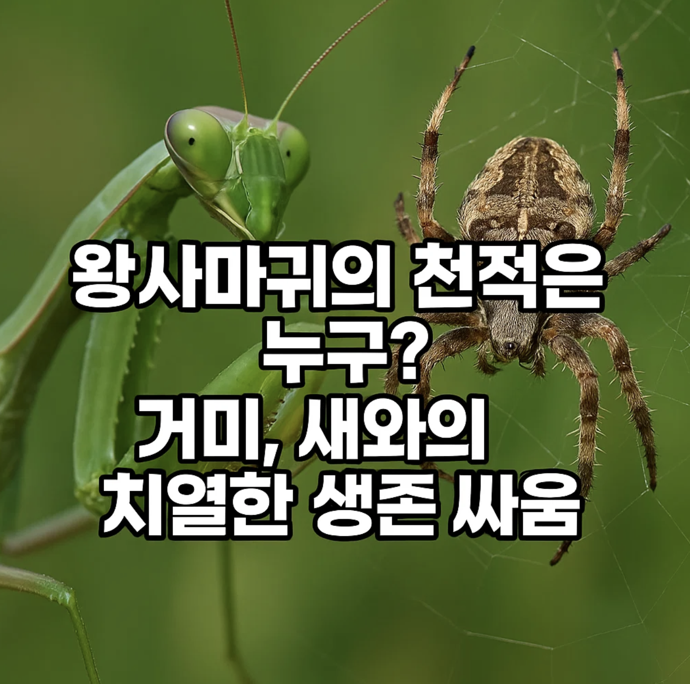 왕사마귀의 천적은 누구? 거미, 새와의 치열한 생존 싸움