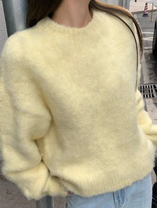 라운드 파스텔 울 모헤어 알파카 부클 솜사탕 니트