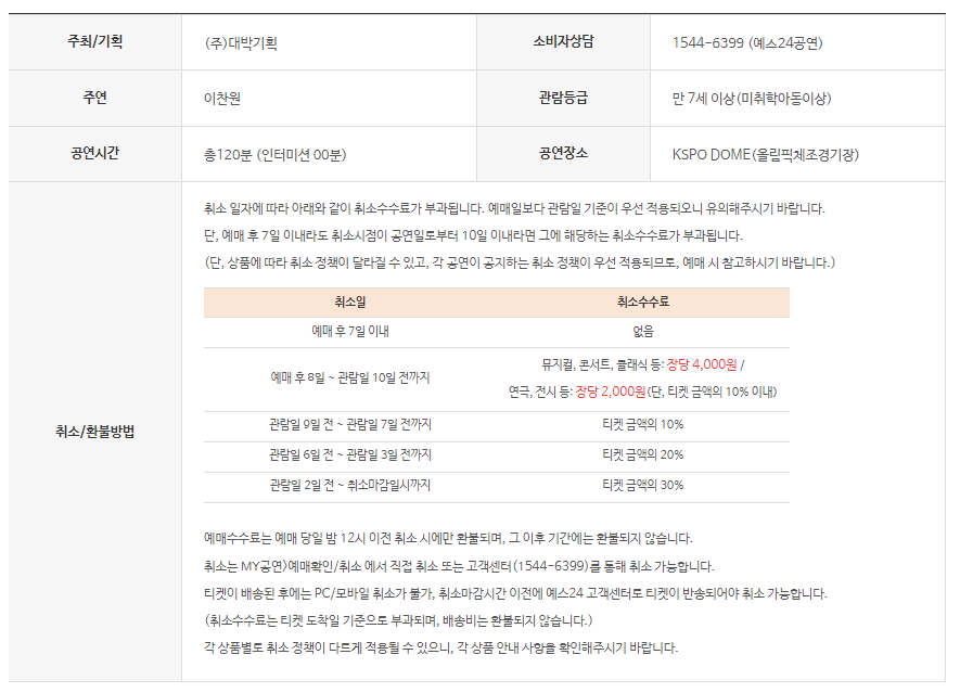 이찬원콘서트취소방법