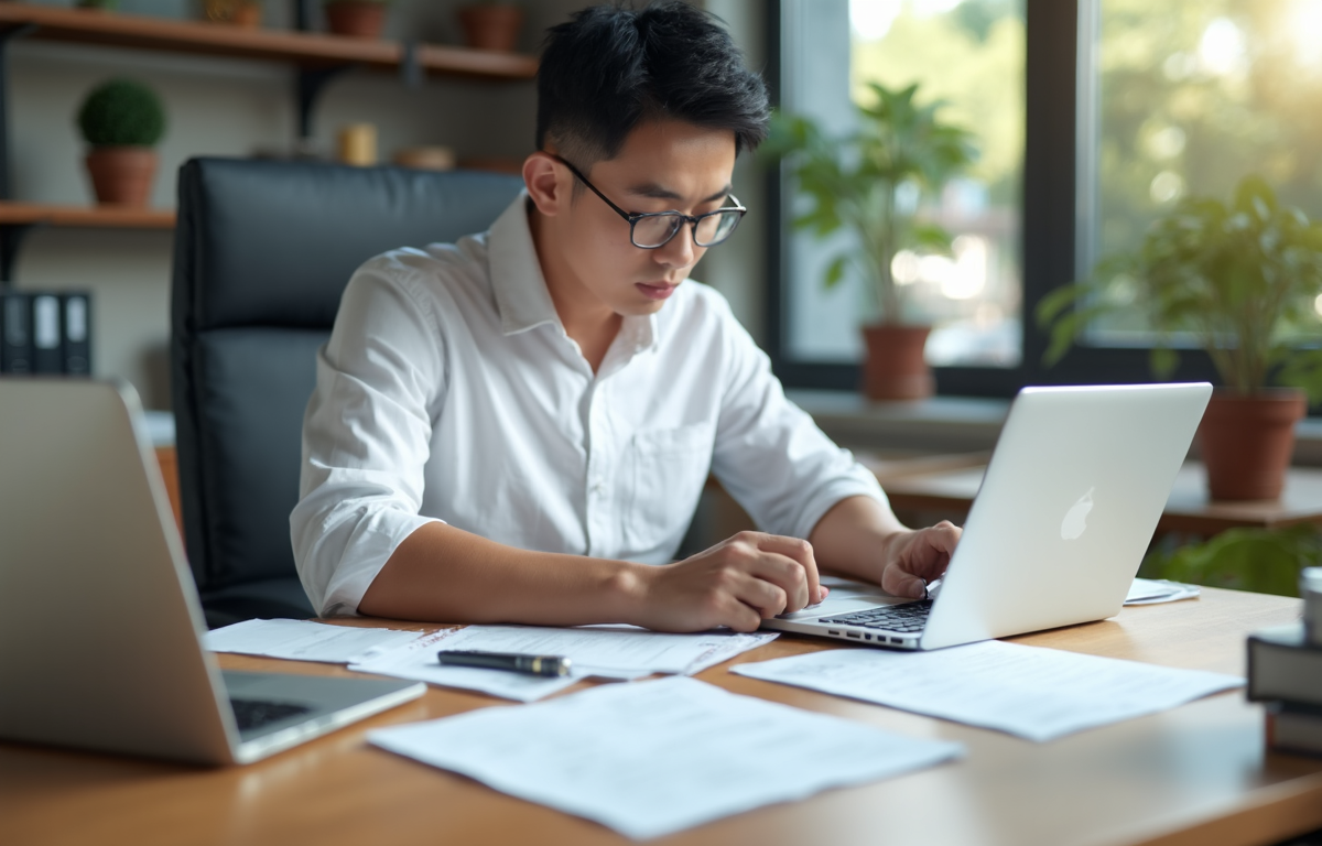 재택근무하는 남자 사진