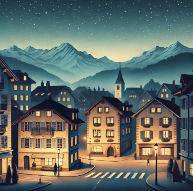 스위스의 조용한 밤 분위기의 모습