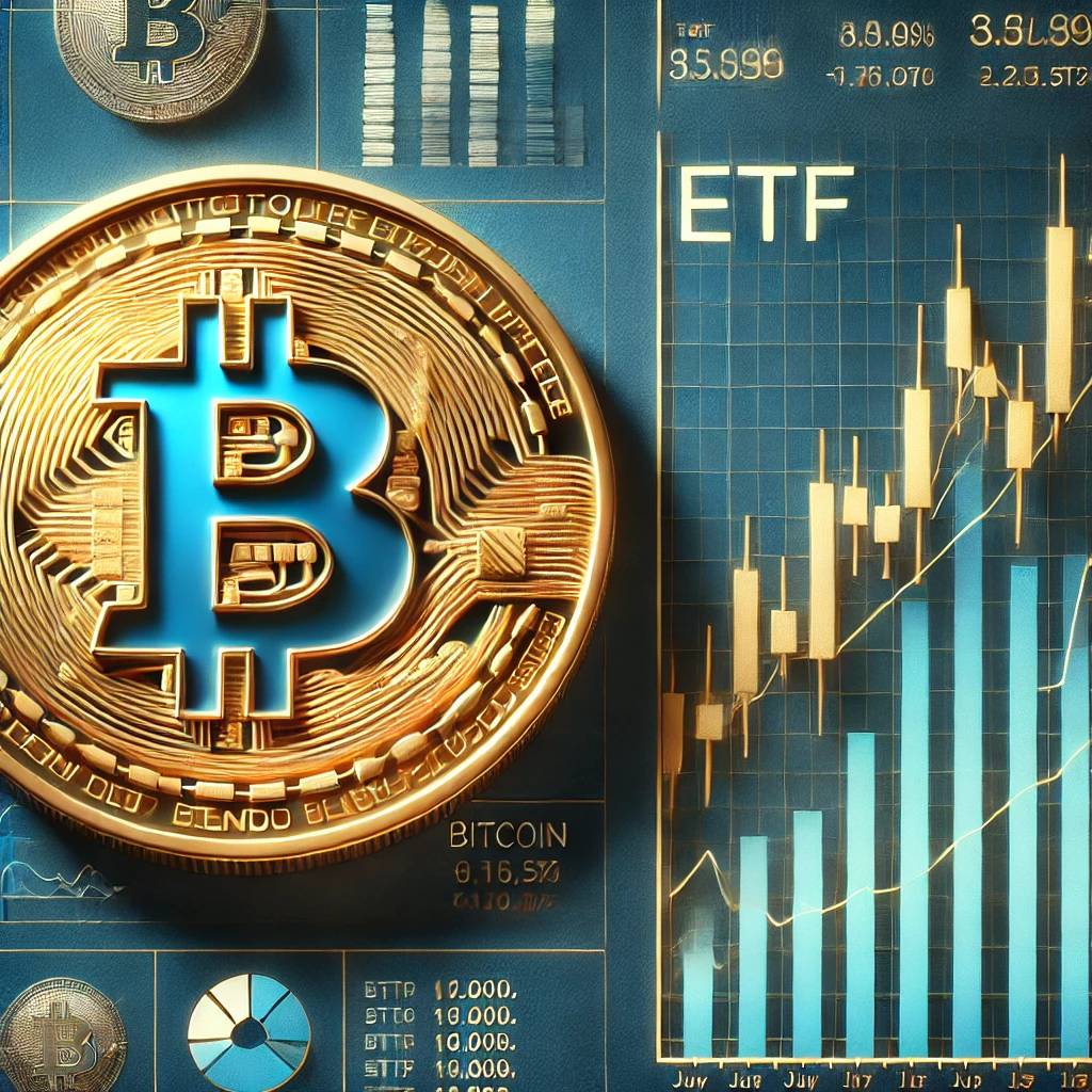 비트코인 로고와 주식 차트가 결합된 콜라주 이미지 - 디지털 자산과 전통 금융 시장 비교