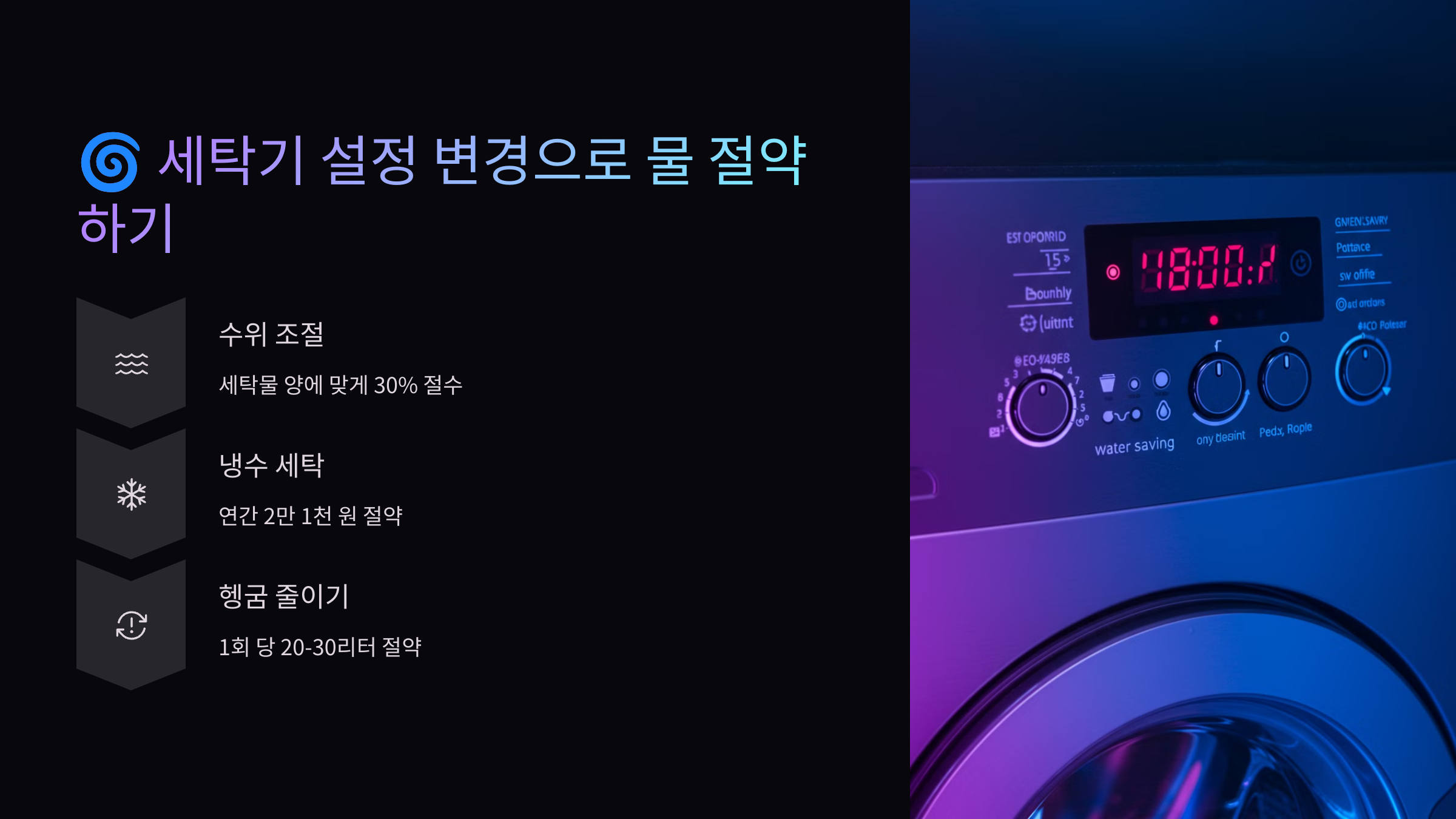 세탁기 설정 변경으로 물 절약하기