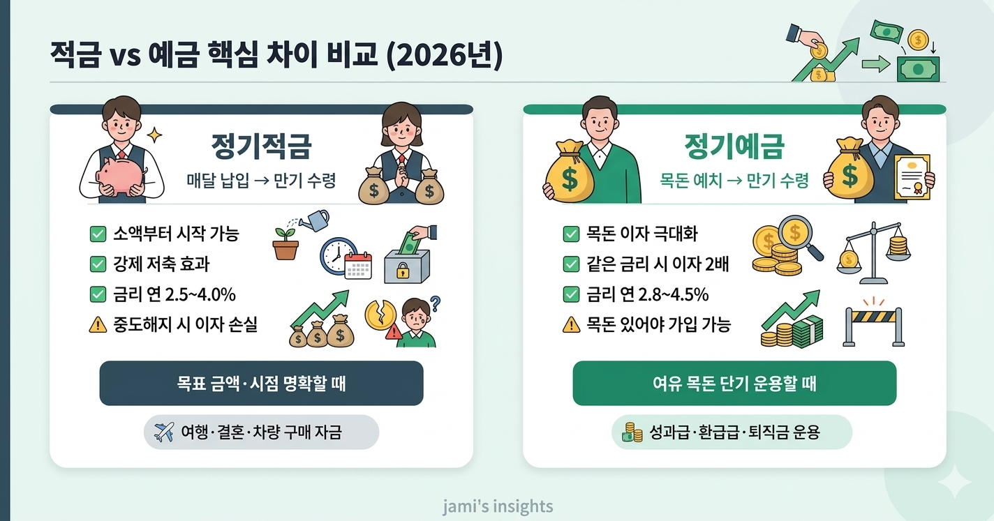 2026년 적금 예금 차이 금리 이자 목돈 저축 비교 이미지