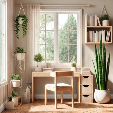 공부방 식물인테리어와 식물들