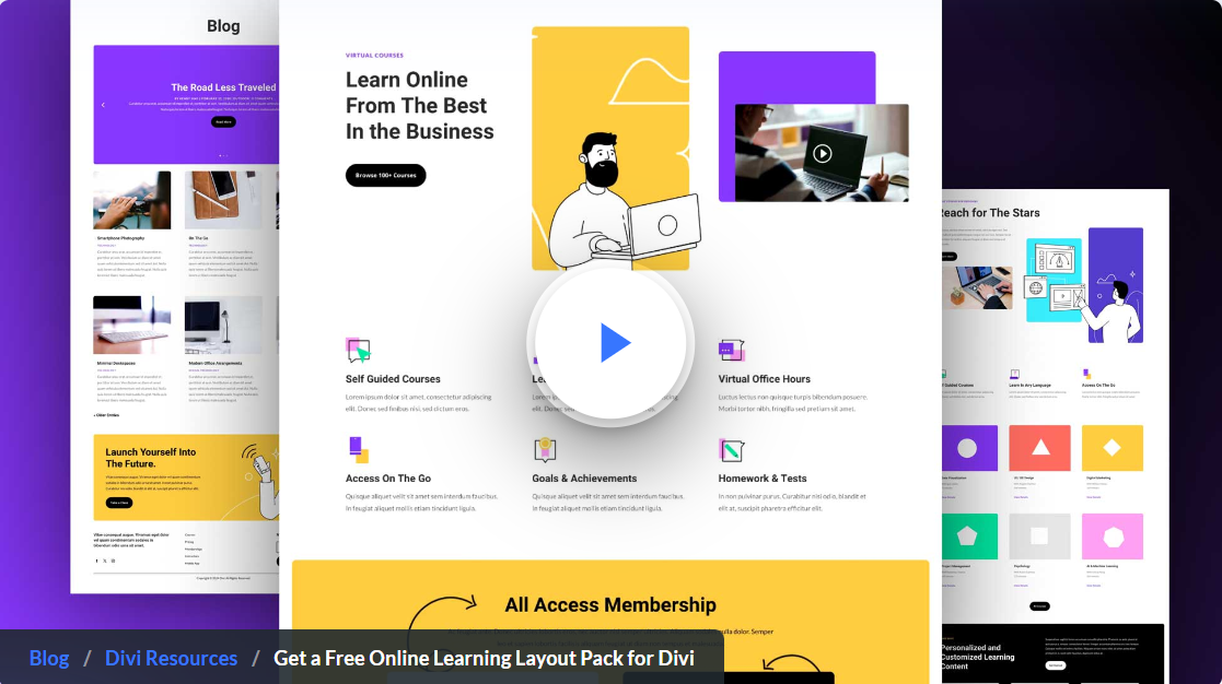 Divi용 온라인 학습 레이아웃 팩(Online Learning Layout Pack) 무료 다운로드