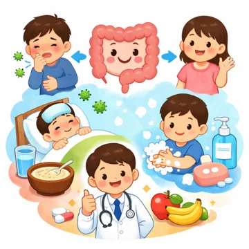 바이러스성 장염 전염 경로와 회복 관리 기준을 시각적으로 정리한 이미지10