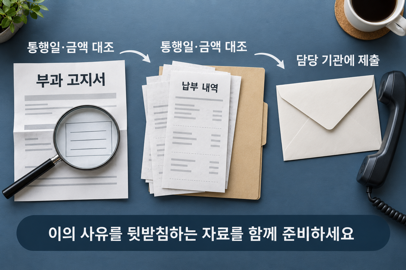 부과 고지서와 납부 내역을 대조해 담당 기관에 이의제기 자료를 제출하는 과정