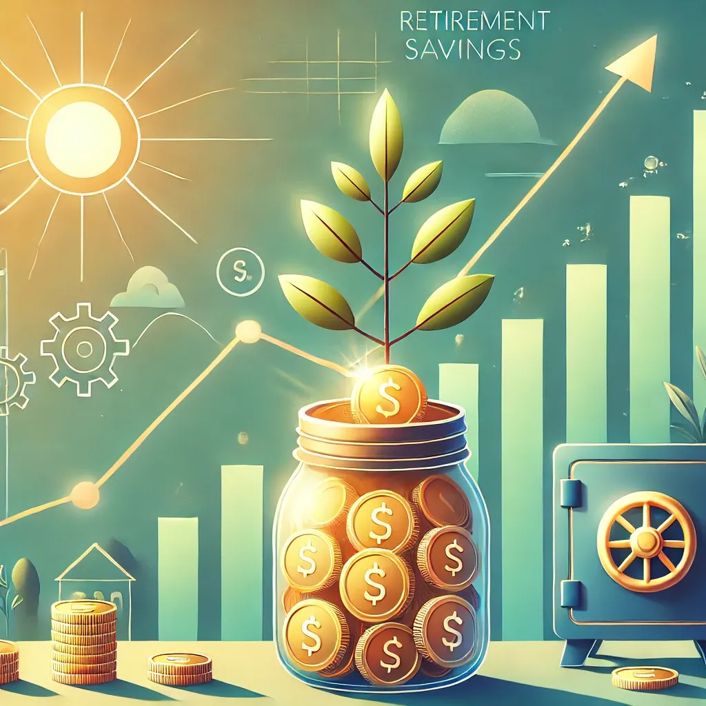 금화가 담긴 병과 성장하는 나무로 표현된 연금저축펀드