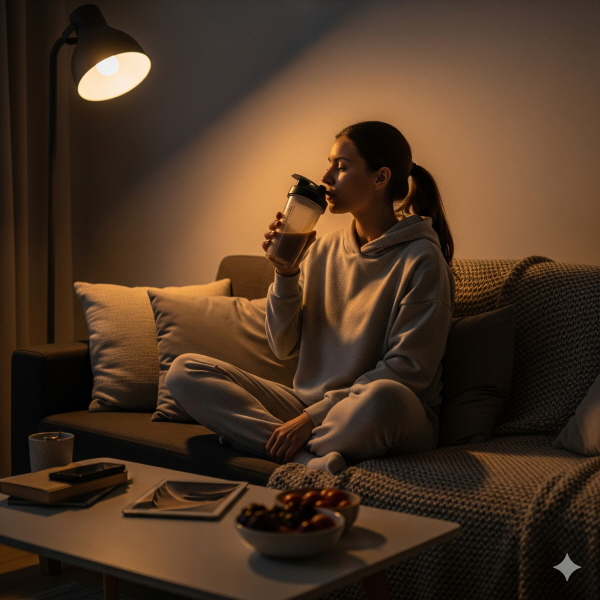 프로틴 쉐이크를 마시고 있는 여성/gemini