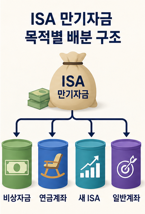 ISA 만기자금을 비상자금과 연금계좌, 새 ISA, 일반계좌로 구분하는 배분 구조