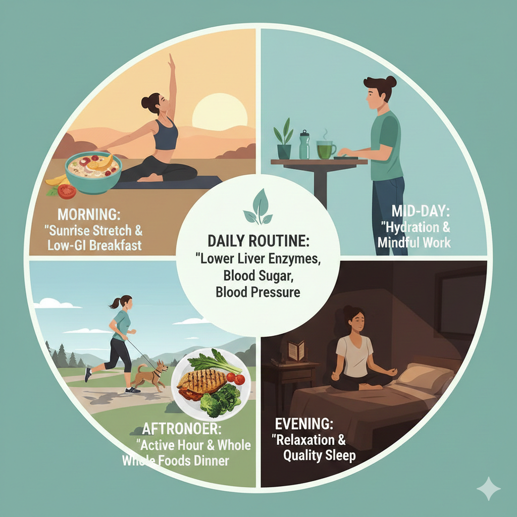 간수치&middot;혈당&middot;혈압을 낮추는 하루 생활 루틴 포스터