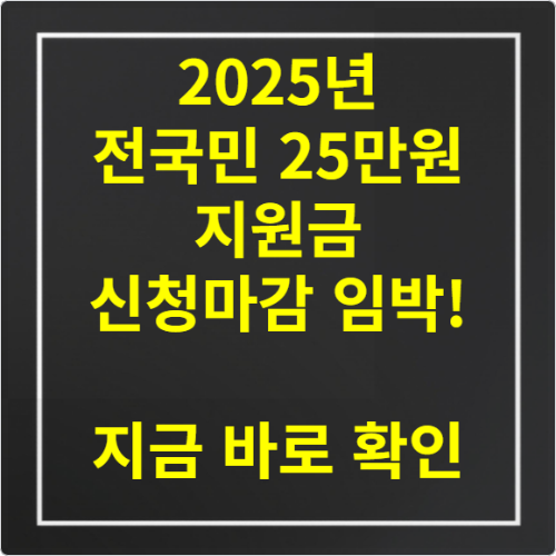 2025년 전국민 25만원 지원금 신청마감 임박! 지금 바로 확인