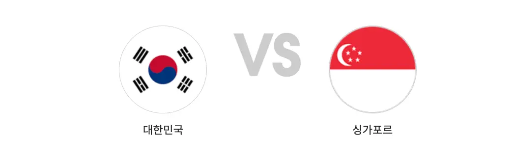 좌측 동그라미 안 대한민국 국기 회색글자 vs 우측 옆 동그라미 안 싱가포르 국기