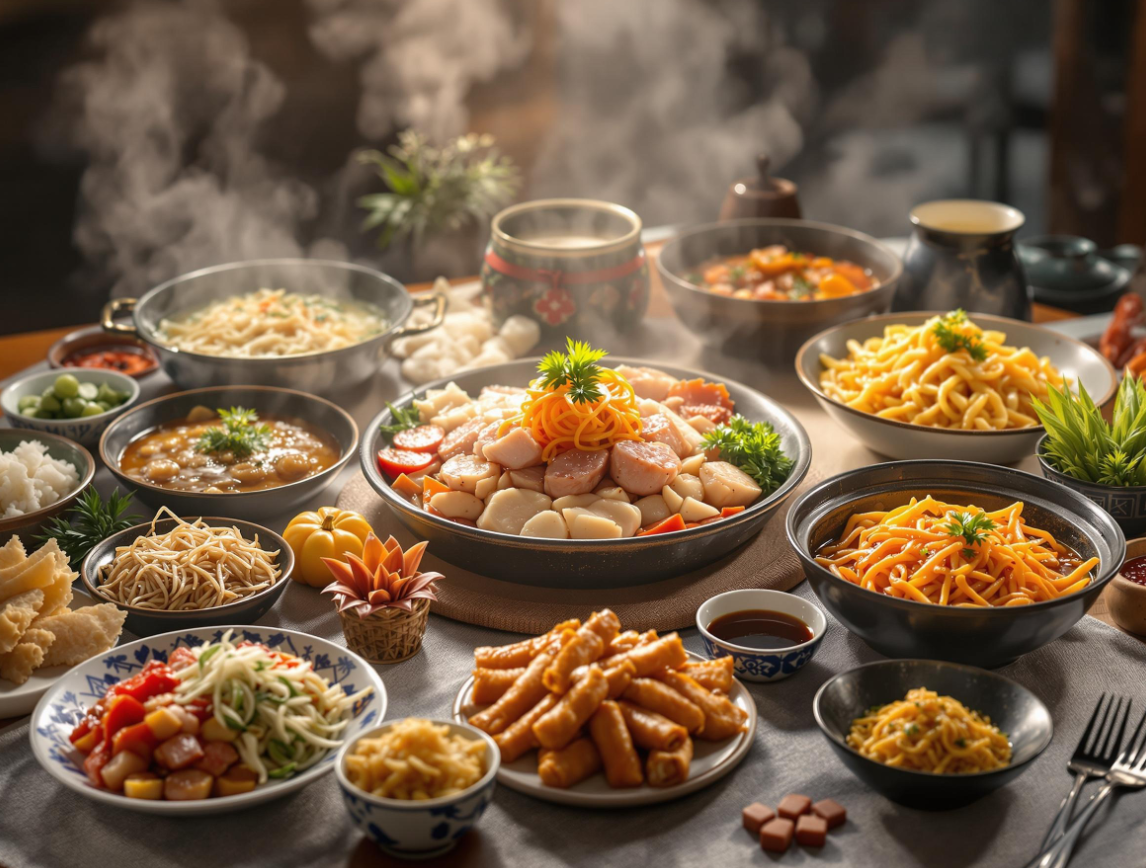 잘 차려진 설날 음식 여러가지