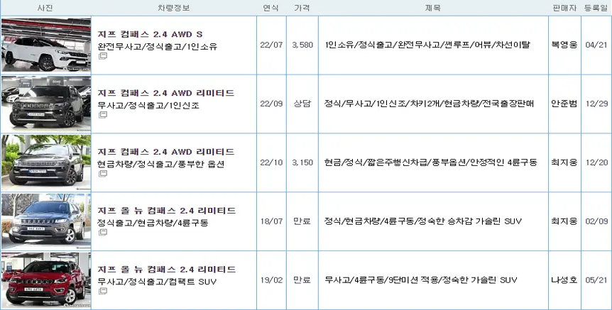 지프 컴패스 중고 가격