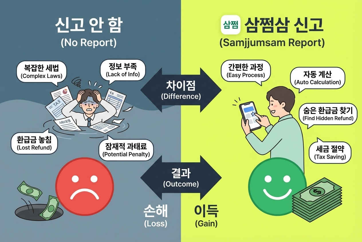 삼쩜삼 서비스 화면과 환급 관련 내용을 소개하는 이미지
