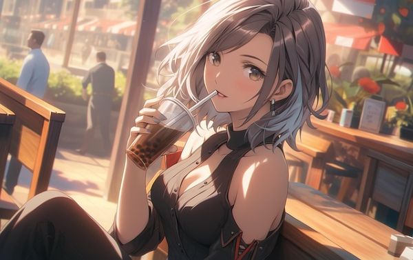 애니메이션이미지 (커피를 마시고 있는 사람모습)