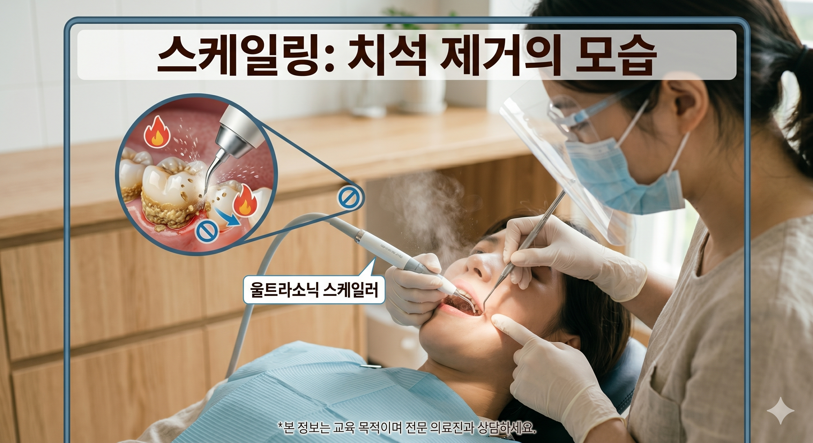 스케일링으로 치석 제거하는 모습