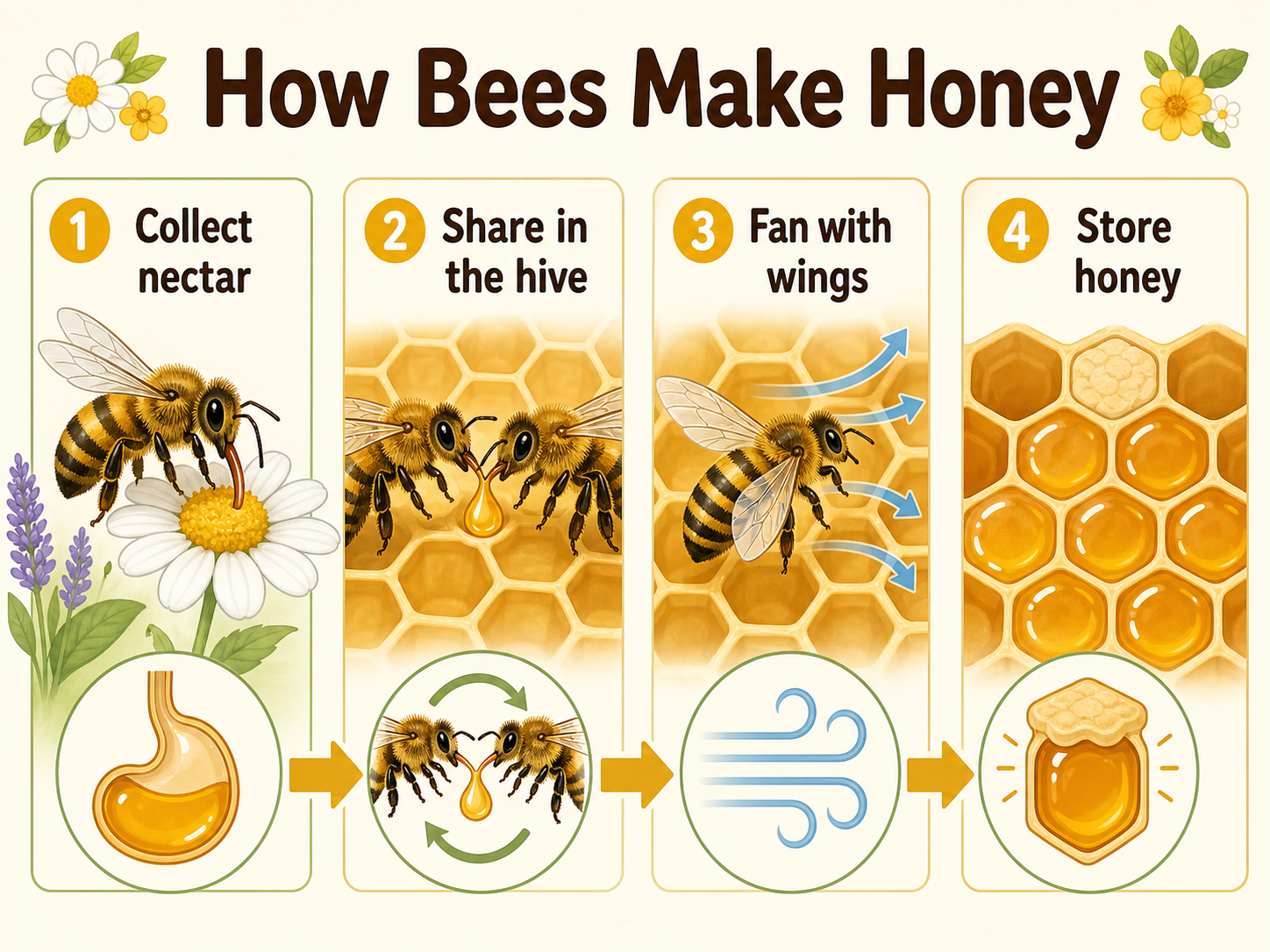 Infographic explaining how bees make honey