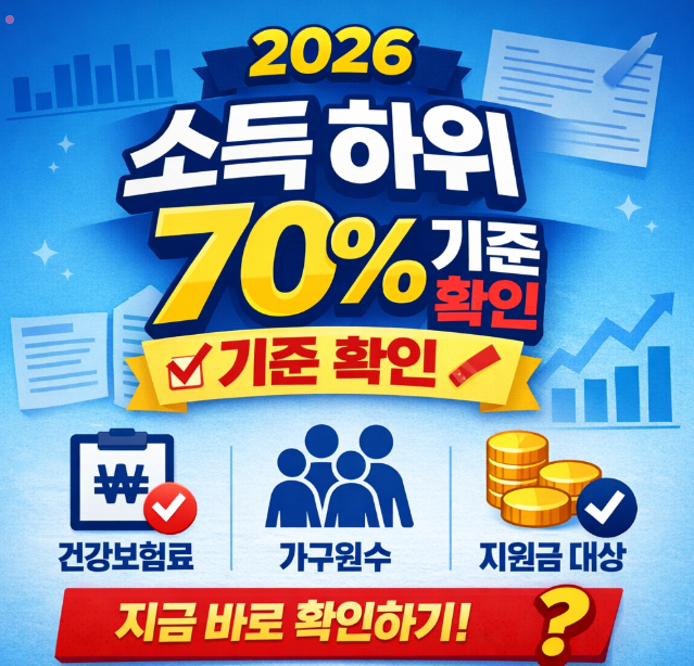 2026 소득 하위 70% 기준 확인(+건강보험료,가구원수,지원금대상)