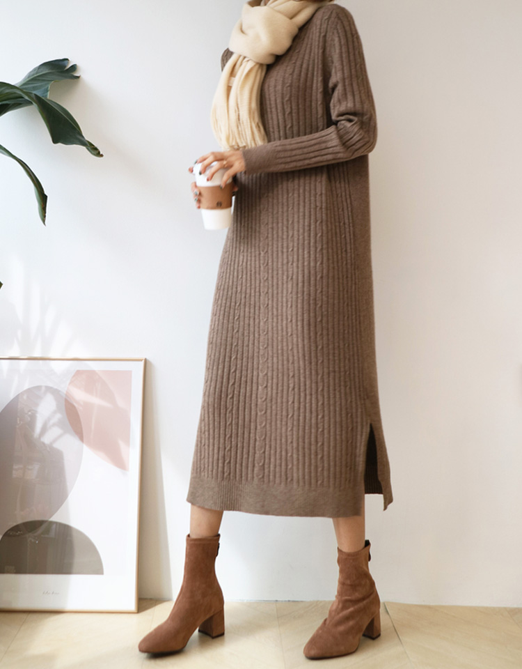 캐시미어 골지 니트 롱 원피스