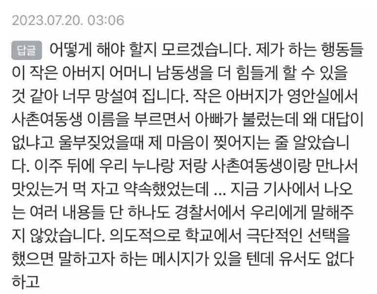 사촌오빠 댓글