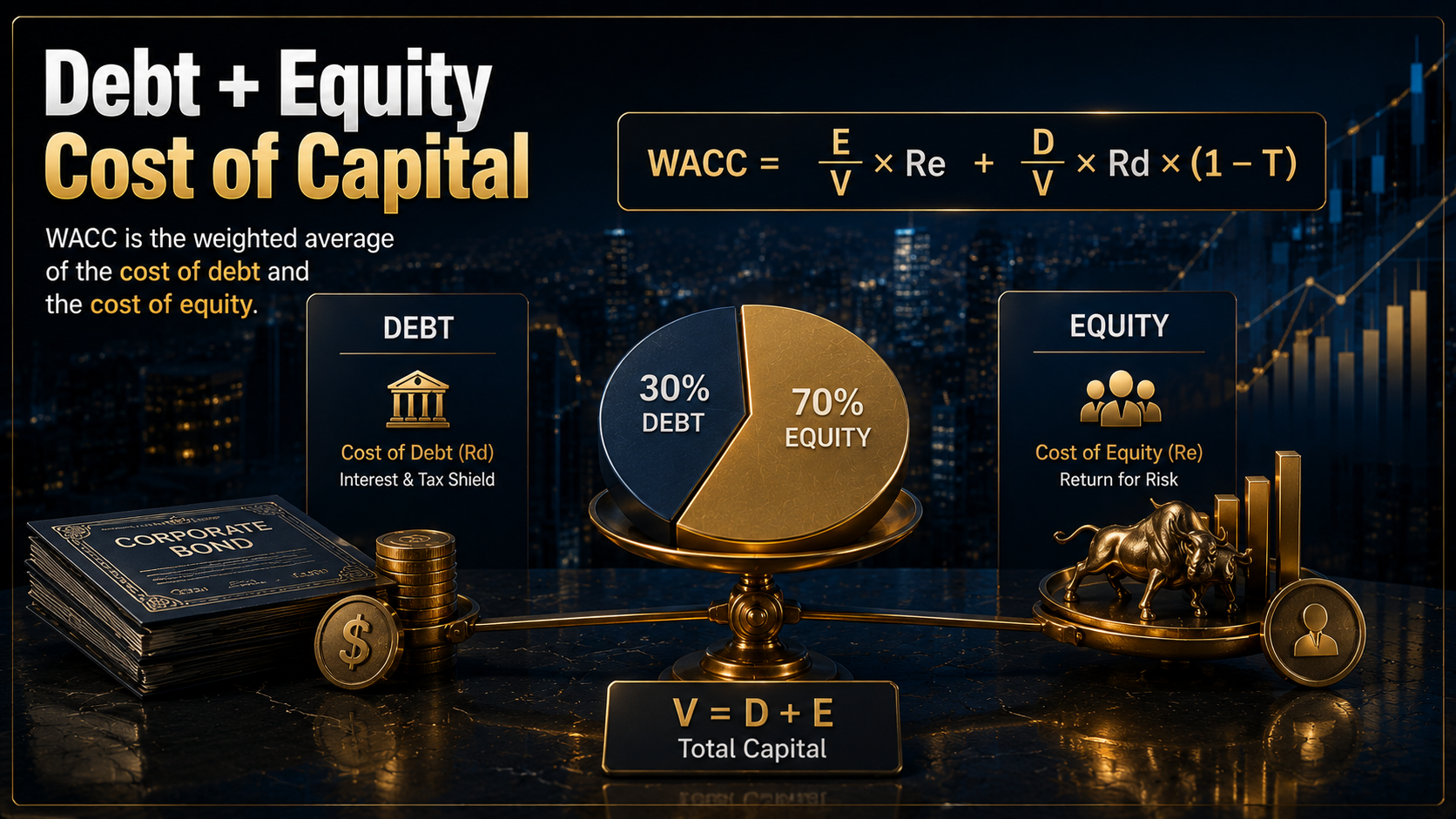WACC calculation showing weighted cost of debt and equity in a company capital structure