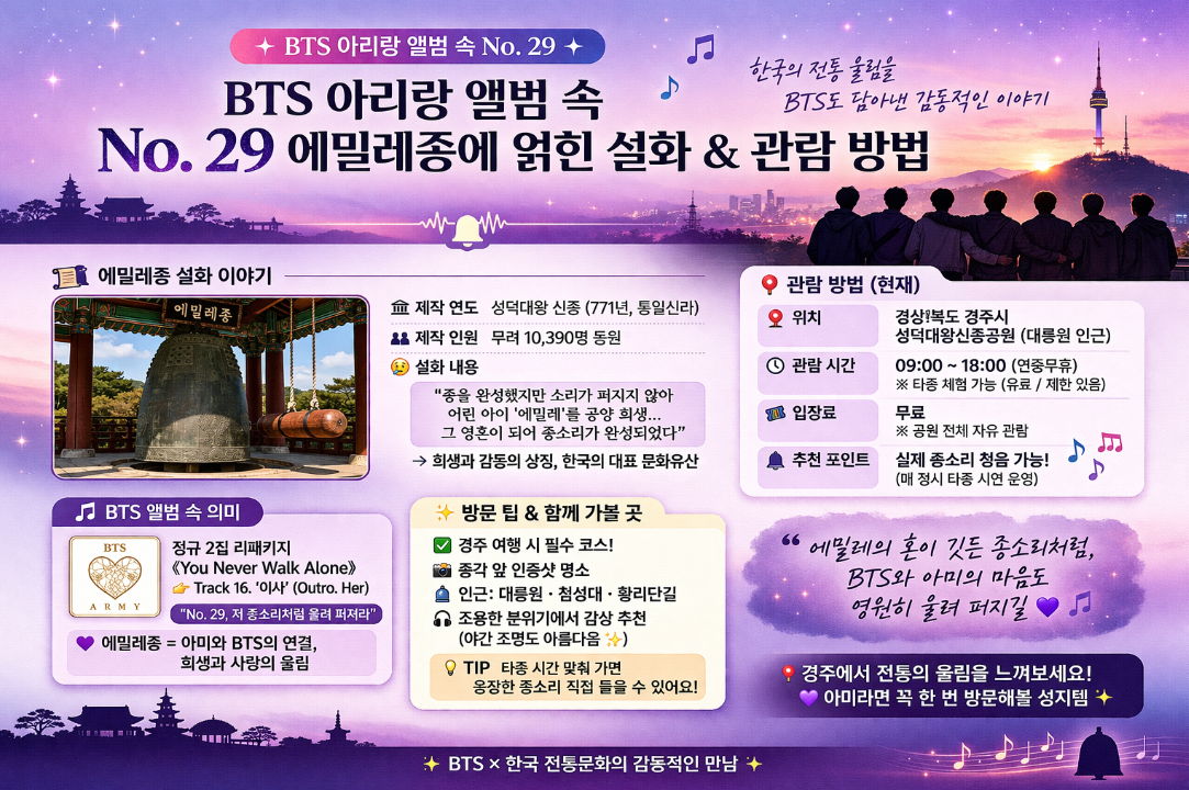 BTS 아리앙 앨범 No.29 에밀레종 설화와 관람 꿀팁