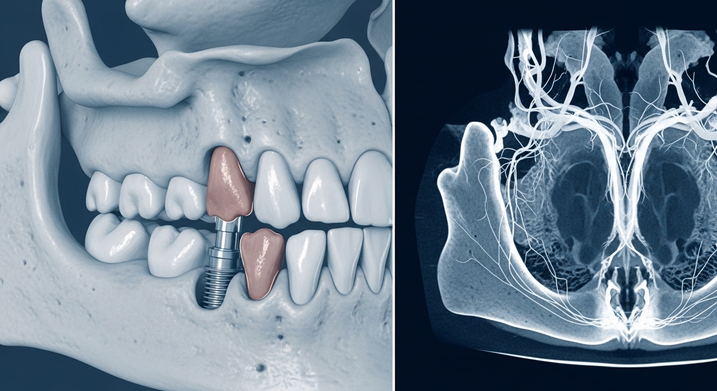 3D CT 촬영으로 정밀하게 진단된 구강 내부와 부족한 잇몸뼈를 보여주는 이미지입니다.