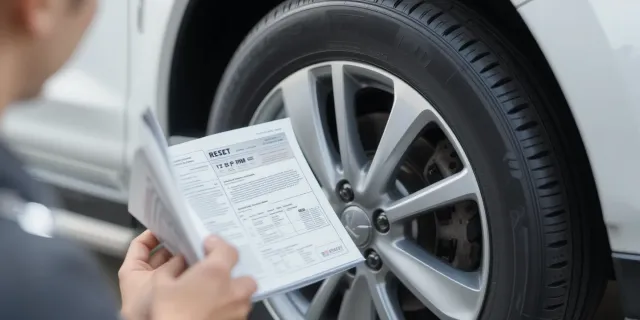 타이어 교체 후 차량 매뉴얼을 참고하여 TPMS를 초기화하는 장면