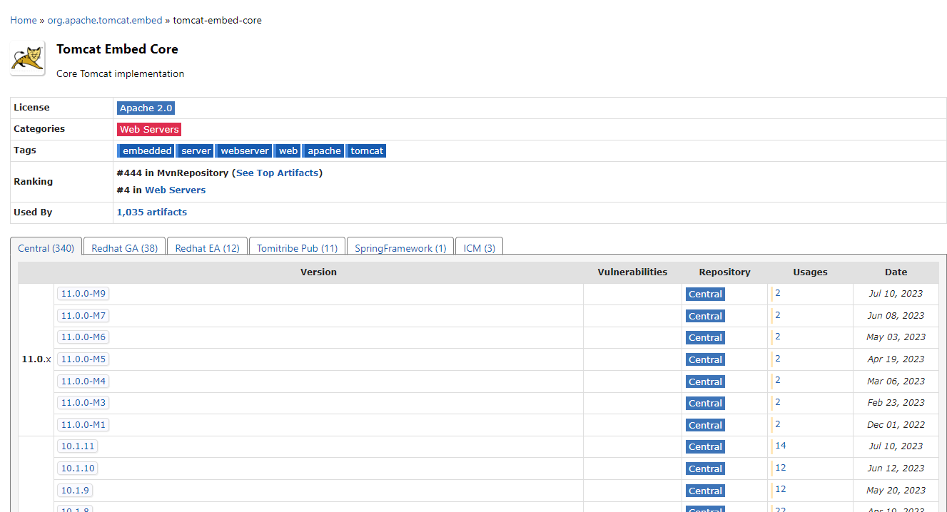 tomcat-embed-core : 상세 화면