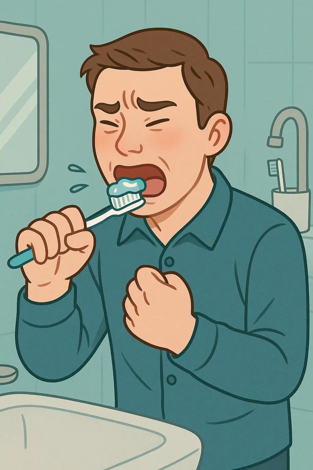 양치할-때-칫솔-때문에-구역질을-참는-남성의-모습